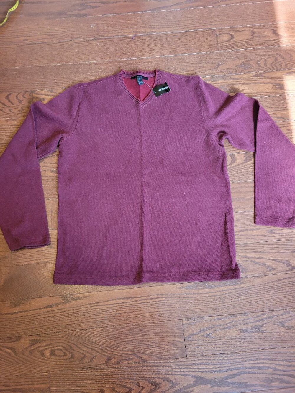 NWT Vintage Express V-Neck Sweater Men’s Sz Large Cotton Made in USA Burgundy